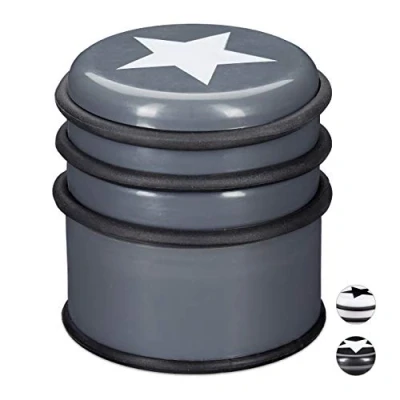 Image of Relaxdays Floor Doorstopper, Bumper for Windows &amp; Heavy Doors, Large, with Star Logo, 8 cm Tall, Grey, polypropylene, Dark Gray, x 7