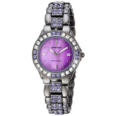 Image of Armitron Women&#039;s 75/3689VMDG Purple Crystal Accented Gunmetal Bracelet Watch
