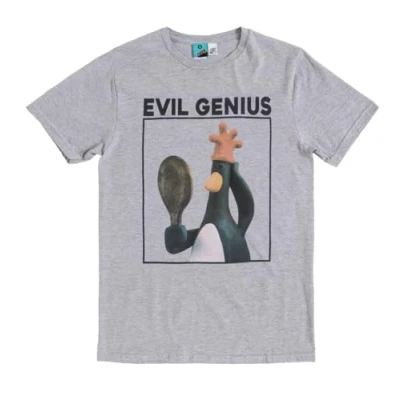 Image of TruffleShuffle Wallace and Gromit Feathers McGraw Evil Genius Grey Marl T Shirt