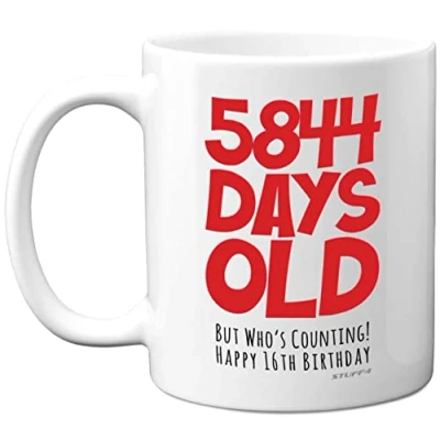 Image of 16th Birthday Mug Gift for Boys Girls Him Her 5844 Days Old Funny Teenager Sixteen Sixteenth Happy Present Brother Sister Son Daughter Cousin, 11oz Ceramic Dishwasher Safe Mugs