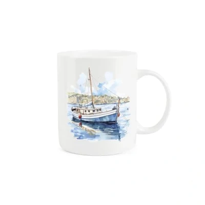 Image of Purely Home Vintage Sailboat Sailing Mug Painted Watercolour Boating Coastal Town Gift Present Tea Coffee White Bone China