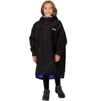 Image of Regatta Kids Waterproof Robe Juniors Black/Oxford Blue 5 9 Years