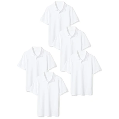 Image of Amazon Essentials Boys&#039; School Uniform Short Sleeve Pique Polo Shirts, Pack of 5, White, 10 Years