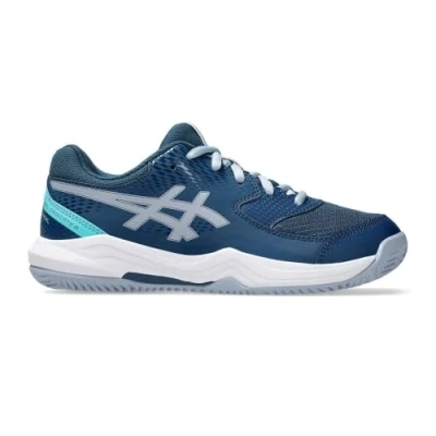 Image of Asics Geldedicate 8 Unisex Multicourt tennis shoes for kids, Size: 2.5, Mako blue/grey blue Synthetics/textile