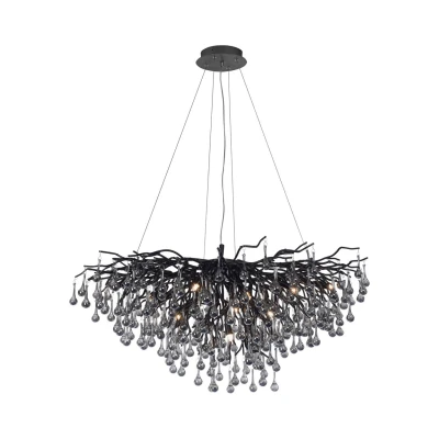 Image of Paul Neuhaus Icicle chandelier, black, glass hanging, length 100 cm
