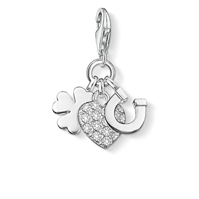 Image of Thomas Sabo Women Charm Pendant Lucky Heart Horseshoe Cloverleaf Club 925 Sterling Silver 0870 051 14