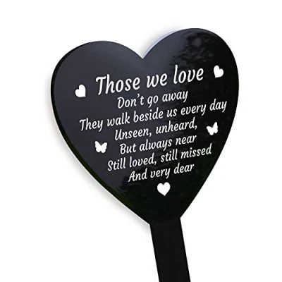 Image of RED OCEAN Graveside Memorial Heart Stake Black Acrylic Grave Marker Tribute Remembrance Plaque For Mum, Dad, Nan, Grandad, Brother, Sister, Decorations