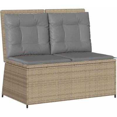 Image of vidaXL Garden Bench with Cushion Beige Poly rattan