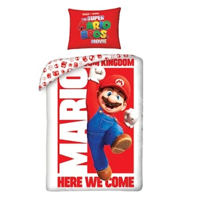 Image of Nintendo Super Mario Bros Movie Here We Come Single Duvet Cover &amp; Pillow Case Set 100% Cotton Bedding with Pillowcase Reversible for Kids, Girls Boys