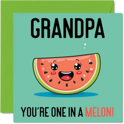 Image of Birthday Cards for Grandpa One In A Melon Funny Happy Card from Grandson Granddaughter, Gifts, 145mm x Joke Greeting Men Him