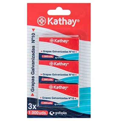 Image of Kathay 86001100 Blister Pack with 3 Boxes of 1000 Units Number 10 Galvanised Staples, Anti Rust