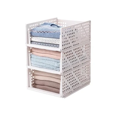 Image of Eden &amp; Willow Wardrobe Storage Organiser, Plastic Box Shelves Stackable Organiser Drawer Baskets for Closet (Pack of 3, Large)