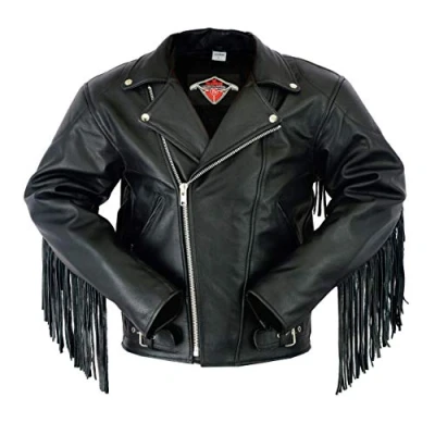 Image of Texpeed Mens Leather Motorcycle Jacket Fringed Tassels Marlon Brando Touring Motorbike With Genuine Biker CE Armour (EN 1621 1) Protection Black 5XL