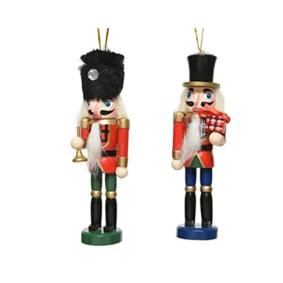 Image of 2 x Traditional Wooden Christmas Nutcracker SOLDIER Tree Baubles Red, Green, Blue, Black 12.5 cm