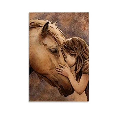 Image of RTYHJ Horse and Girl Canvas Art Poster Wall Picture Print Modern Family bedroom Decor Posters 16x24inch(40x60cm)