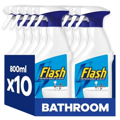 Image of Flash Bathroom Cleaner Spray, 8 Litres (800 ml x 10), Limescale Remover &amp; Long Lasting Shine With Febreze Freshness