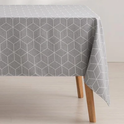 Image of GAMUSI Geometric Stain Resistant Tablecloth Line Grey 140 x 200 cm
