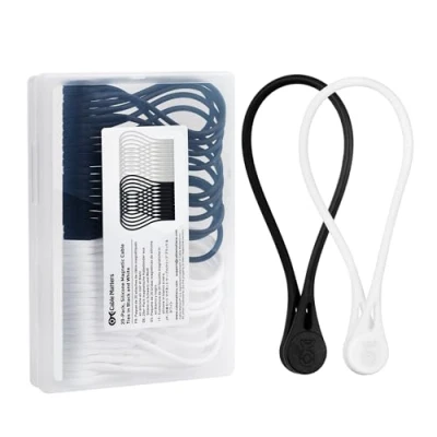 Image of Cable Matters 20 Pack Silicone Magnetic Ties (Magnetic Cord Ties, Zip Ties/Cord Organizer) in Black and White