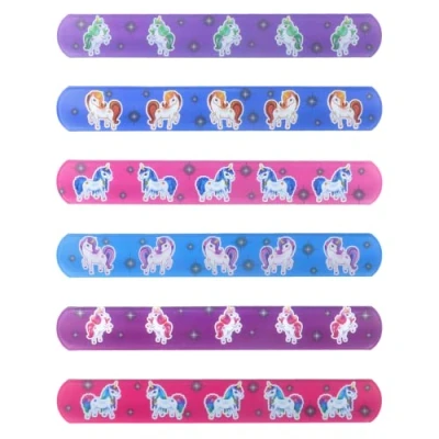 Image of HENBRANDT Unicorn Themed Parties Plastic Slap Snap Bracelet Party Bag Filler (Pack of 6)