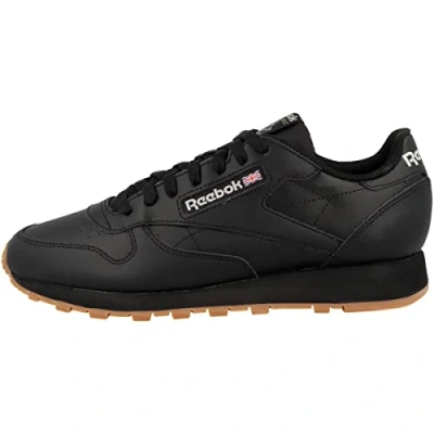 Image of Reebok Classic Leather Unisex Trainers, Size: 9, Core black/pure grey 5 and textile