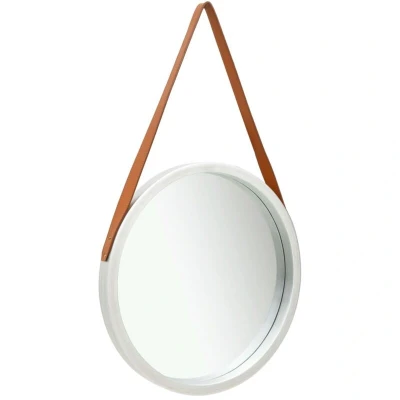 Image of vidaXL Silver Wall Mirror Round with Adjustable Strap Natural Paulownia Wood Frame 50 cm Diameter for Bedrooms, Living Spaces.
