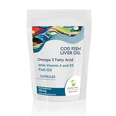 Image of High Strength Cod Liver Oil 550mg with Vitamin A and D3 Omega 3 EPA DHA Fish Capsules 60