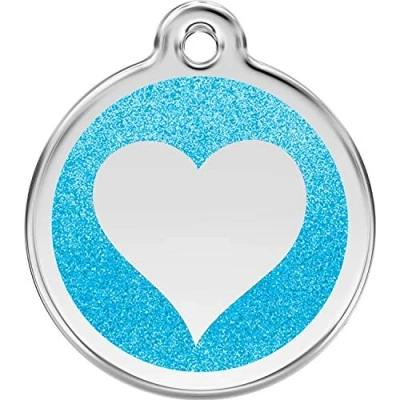 Image of Red Dingo Glitter Heart Dog ID Tag (Aqua, Medium)