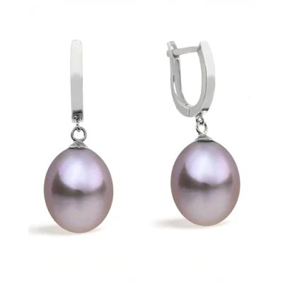 Image of Women Pearl Earrings, Fresh Water Cultured Pearls Drop Shape 10,5 11 mm White, Lavender, Peach and treated Grey Black colours by Secret &amp; You Sterling Silver 925