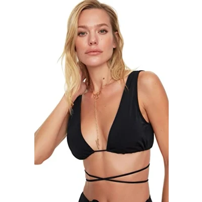 Image of Trendyol Women&#039;s Regular fit Knit Bikini Top Swimwear, Black, 14