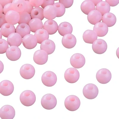 Image of Pack of 200 Opaque Acrylic 6mm Round Large Hole Beads Pink