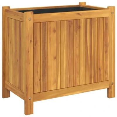 Image of vidaXL Solid Acacia Wood Garden Planter Rectangular Outdoor Flower Pot Box with Liner for Patios, Decks, Gardens Brown, 54x31x50 cm