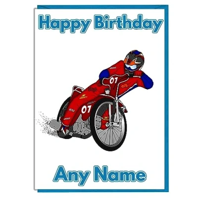 Image of AK Giftshop Speedway Motorbike Themed Personalised Birthday Card ADD A NAME AND AGE