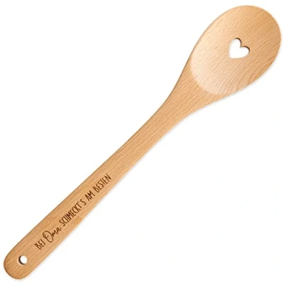 Image of Papierdrachen Wooden Cooking Spoon with Heart for Mother&#039;s Day Engraving &quot;Bei Oma schmeckt&#039;s am Besten&quot; Extraordinary Gift