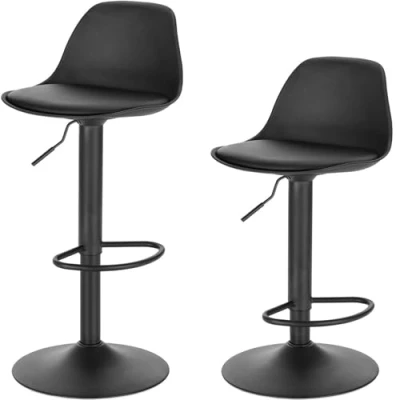Image of Lestarain Bar Stools Set of 2 Adjustable Swivel Gas Lift, Metal Footrest and Base for Breakfast Bar, Counter, Kitchen Home Barstools, Black