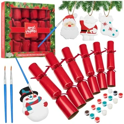 Image of KreativeKraft Christmas Crackers 6 Pack Paint Your Own Ornament Festive (Red Ornament)