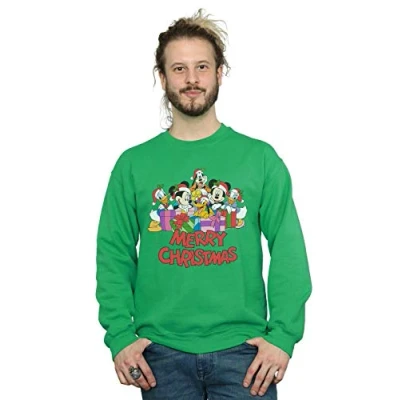 Image of Disney Men&#039;s Mickey Mouse and Friends Christmas Sweatshirt Irish Green Large