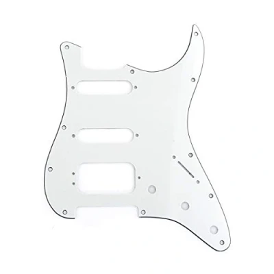 Image of Musiclily Pro 11 Hole Round Corner HSS Guitar Strat Pickguard for USA/Mexican Stratocaster 3 screw Humbucking Mounting Open Pickup, 3Ply Parchment