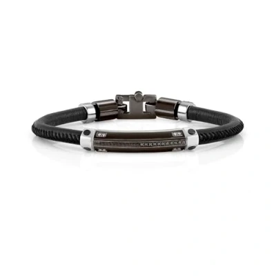 Image of Nomination Bracelet Gentleman collection in Stainless Steel, Leather, Diamonds and Stones. Black (Large Size)