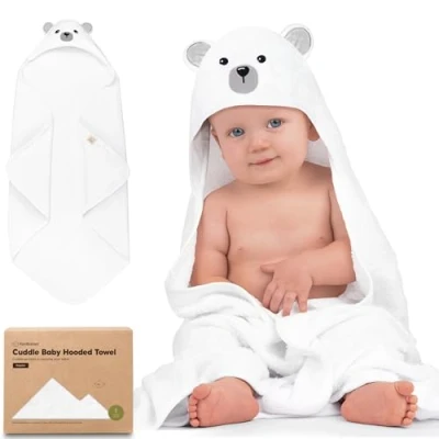 Image of KeaBabies Baby Hooded Towel Bamboo Organic Infant Towels Large Bath with Hood for Girls, Babies, Newborn Boys, Toddler (Polar)