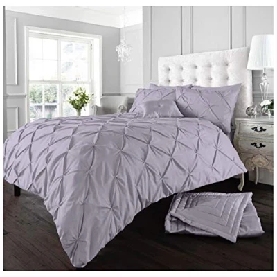 Image of GC GAVENO CAVAILIA Pinch Pleat Duvet Cover Sets, Pintuck Bedding Set With Matching Pillowcases, Super King Bed Lilac