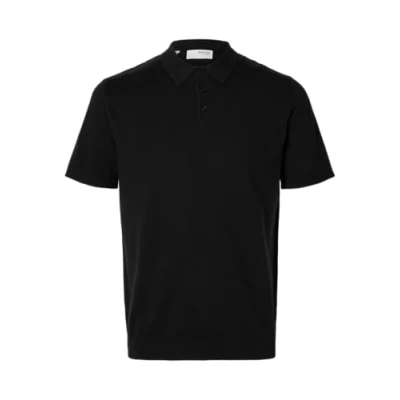 Image of SELECTED HOMME Men&#039;s Slhberg Ss Knit Polo Noos Shirt, Black, S