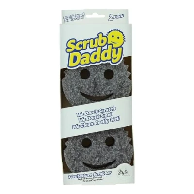 Image of Scrub Daddy Style Dish Sponge Twin Pack, Smiley Face Sponges for Cleaning &amp; Washing Up Multipack Kitchen Non Scratch Scourers with FlexTexture Firm Soft Scrubbing, Dishwashing Scrubber Grey
