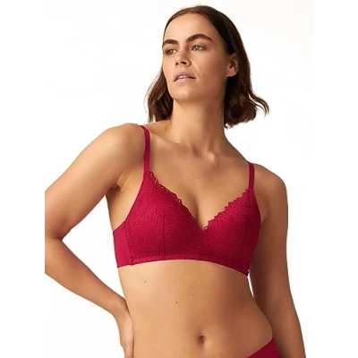 Image of Naturana Adjustable Straps Soft Bra with High Cut Side Panels for Support and Ease Non Wired Comfort Women of All Ages Sizes 34 Cassis DD