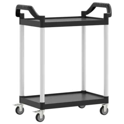 Image of vidaXL 2 Tier Aluminium Trolley Cart 81x41x92 cm Black Utility with Wheels, Lockable, Durable Storage for Kitchen/Living Room/Garage