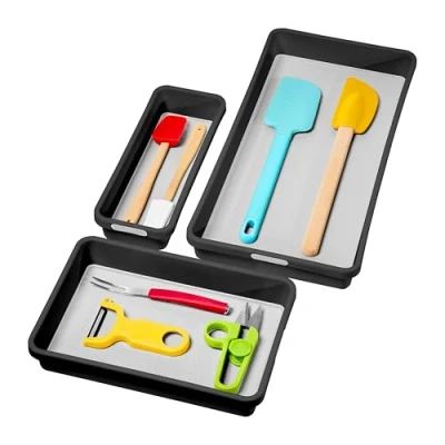 Image of madesmart CLASSIC 3 Tray Bin Pack Granite COLLECTION Multi Purpose Storage Soft grip Lining and Non slip Rubber Feet Durable BPA Free