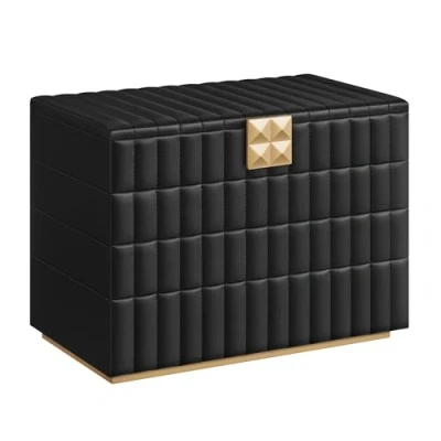 Image of SONGMICS HOME ANAH Collection Stackable Jewellery Box with Mirror, 4 Tier Storage Organiser, PU Surface Stitching, Floating Effect, 17 x 28 20.5 cm, Gift Idea, Ink Black JBC181B01