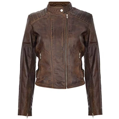 Image of Infinity Leather Womens Biker Jacket Celaya Brown Size 14 UK