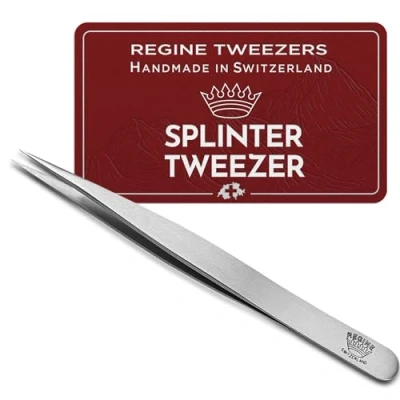Image of Regine Switzerland Splinter Tweezers 100% Handmade Surgical Grade Stainless Steel Professional Ingrown Hair &amp; World&#039;s Best