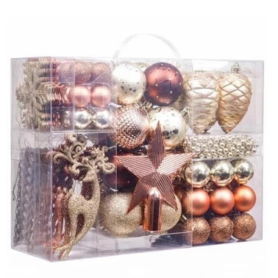 Image of Valery Madelyn Christmas Baubles,100pcs 3 10cm Shatterproof Baubles Pack with Tree Topper, Woodland Copper and Gold Ball Ornaments for Decoration