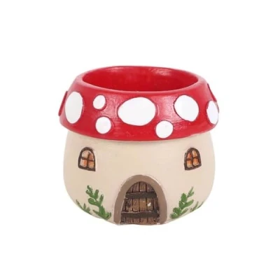 Image of Whimsical Mushroom House Tealight Holder: Enchanting Resin Décor for Magical Ambiance Intricate Design, Durable Craftsmanship, Versatile Illumination